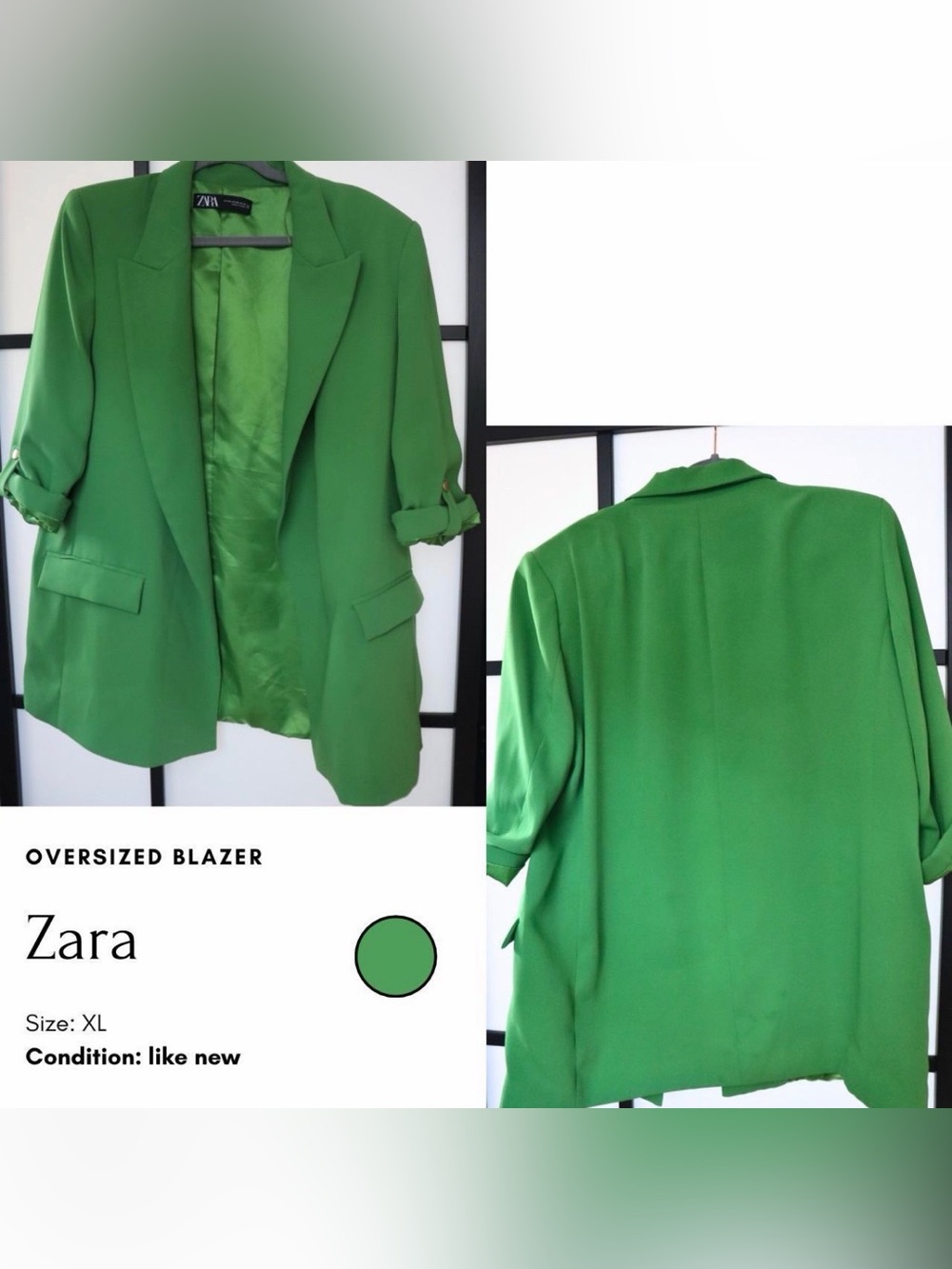 Zara Bright Green Single-Breasted Blazer